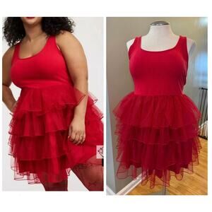 Torrid Plus Size 2 (2X 18/20) Sexy Red Tiered Mini Tank Party Tutu Glam Dress